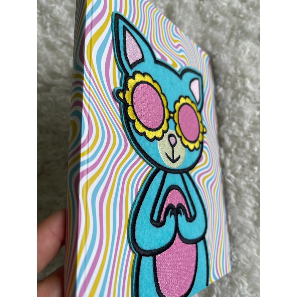Fab Finds Cat Patch Journal Notebook Colorful Embroidered Wavy Pattern NEW Lined - Picture 3 of 7